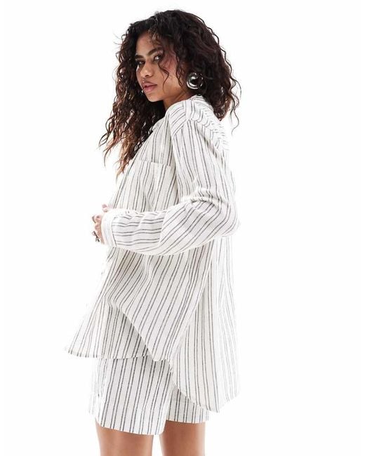 ONLY White Linen Mix Oversized Shirt Co-Ord