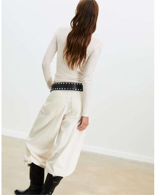 Stradivarius White Long Sleeve Basic T-shirt