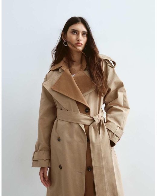 ARRANGE Natural Two Tone Lapel Double Breasted Trench Coat