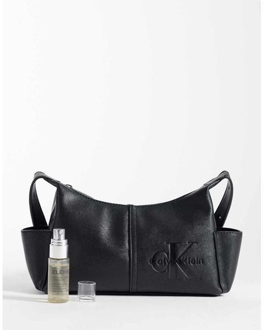 Calvin Klein Black Monologo Crossbody Bag With Pockets