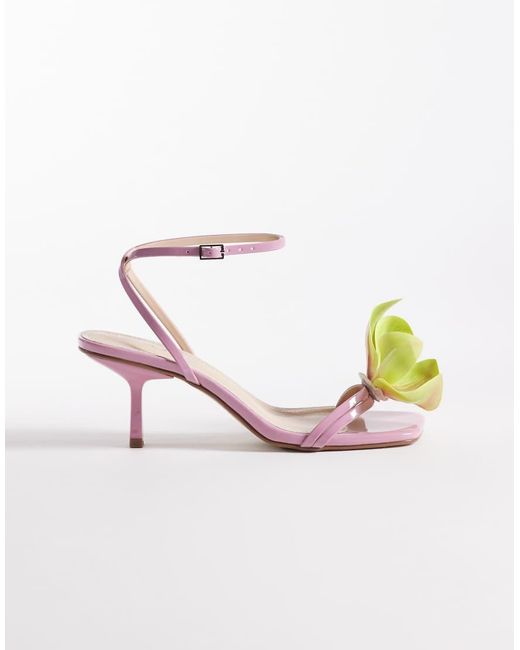 Public Desire Pink Kitten Heel Sandals With 3d Flower