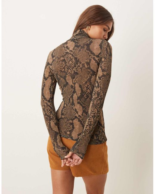 Y.A.S Brown Sheer High Neck Long Sleeved Top