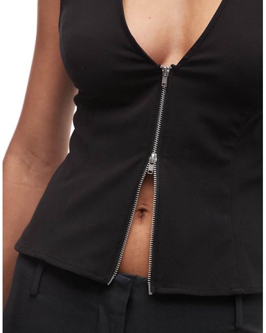 Weekday Black Zip Up Woven Top