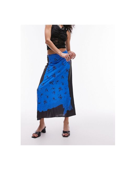 TOPSHOP Blue Tromp L'oeil Tube Jersey Maxi Skirt