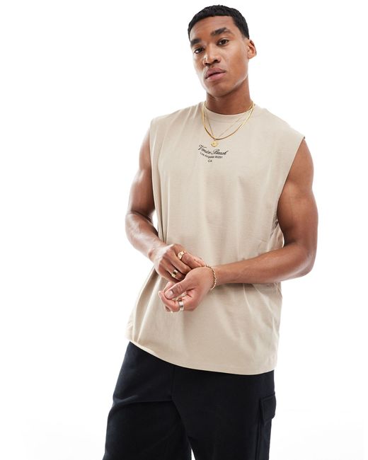 Camiseta holgada sin mangas con estampado ASOS de hombre de color Brown