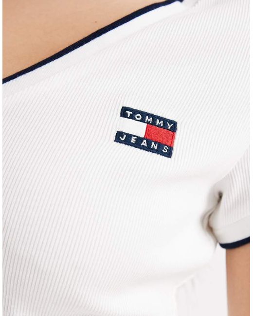 Tommy Hilfiger White Badge Logo Slim Fit V-neck T-shirt