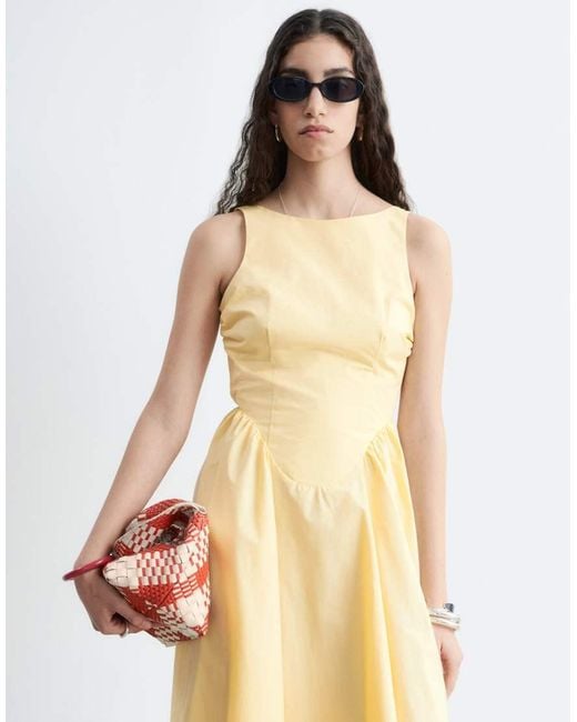 & Other Stories White Rich Cotton Volume Waist Hem Midi Dress