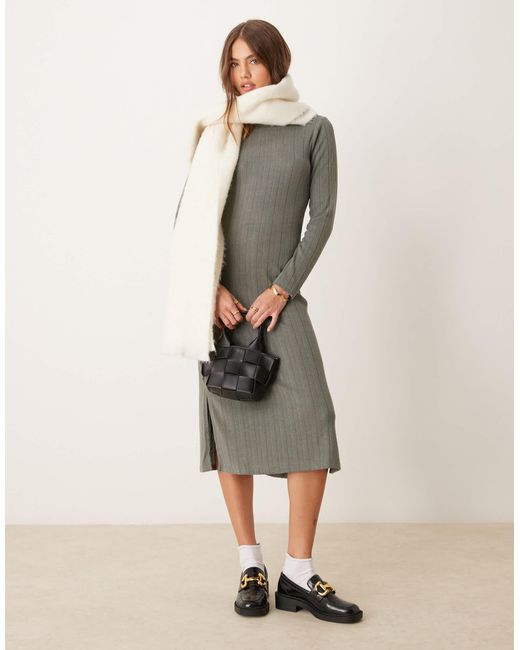 Jdy Natural – langärmliges, geripptes midikleid