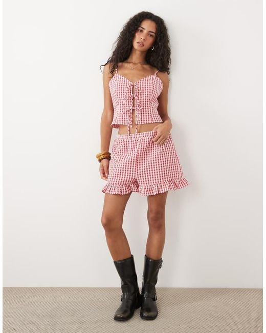 Miss Selfridge Pink Ruffle Mini Short Co-ord