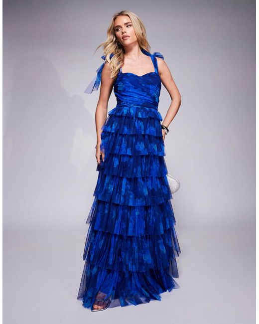 LACE & BEADS Blue – tüll-maxikleid