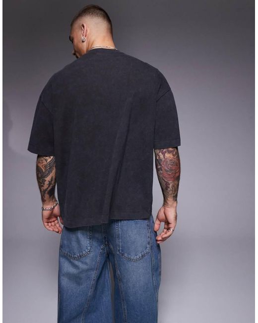 ASOS Gray Heavyweight Boxy Oversized T-shirt With Text Graphic And Pocket Detail for men