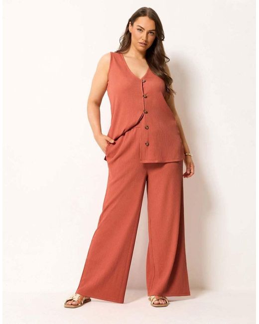 Yours Clothing Orange Textured Wide Leg Trousers
