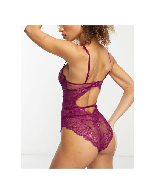 Ann Summers Sweetheart Lace And Spot Mesh Underwired Bodysuit With Lace  Frill Strap Detail in Pink | Lyst