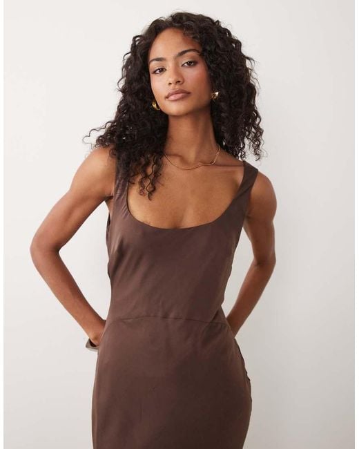 ASOS Brown Satin Bias Cut Midaxi Dress