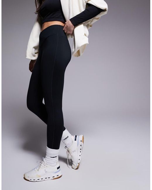 Leggings Negros Para Yoga Con Cinturilla Cruzada De Tejido Suave Icon De Hourglass 4505 de color Blue