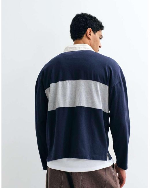 Cotton On Blue Box Fit Long Sleeve Polo Top for men