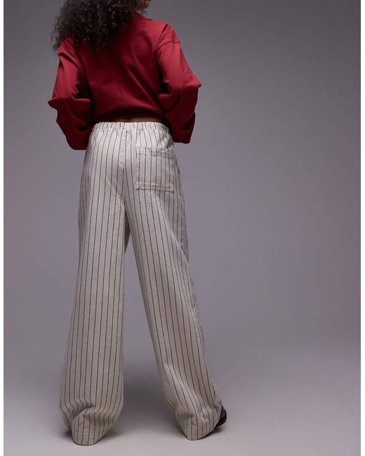 TOPSHOP Purple Pull On Tie Waist Stripe Straight Leg Trouser