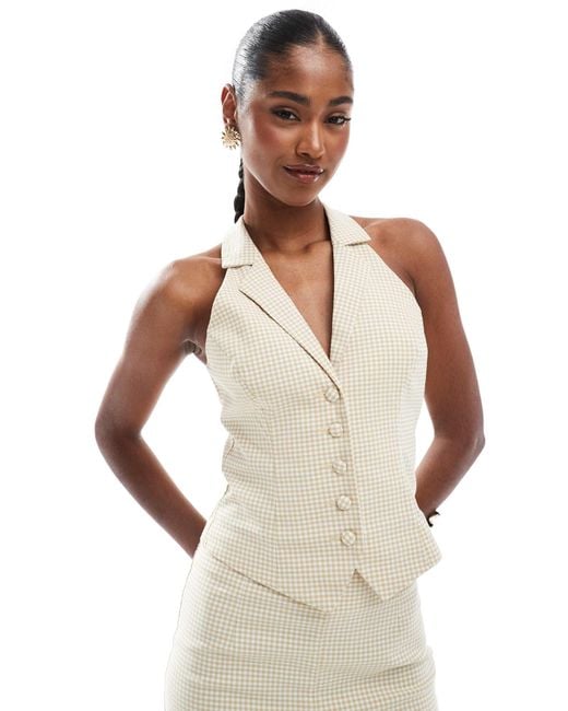 Miss Selfridge White – elegantes neckholder-oberteil mit karomuster