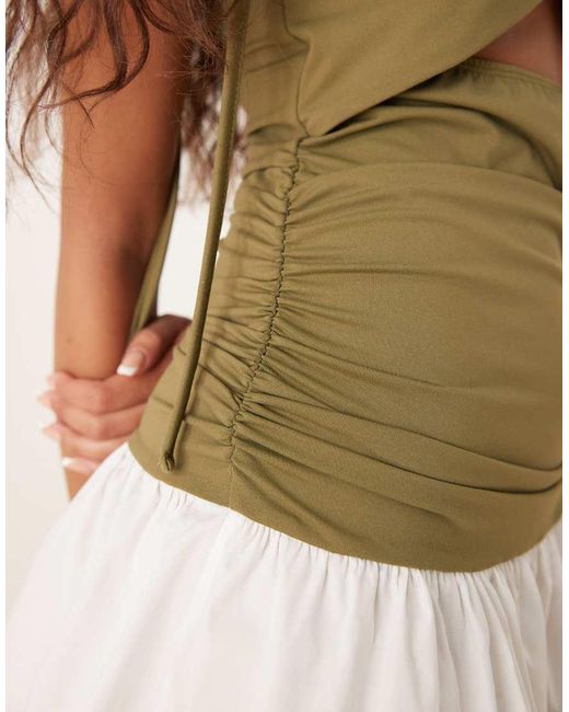 ASOS Green Tie Strap Cut Out Poplin Skirt Mini Dress With Hardware Detail