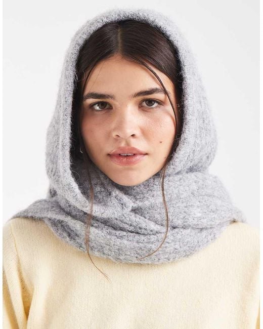 Object Gray Super Soft Knitted Hooded Scarf