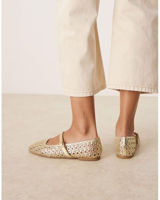 Asos Design Wide Fit Natural – lottie – mary-jane-ballerinas mit gewebtem obermaterial