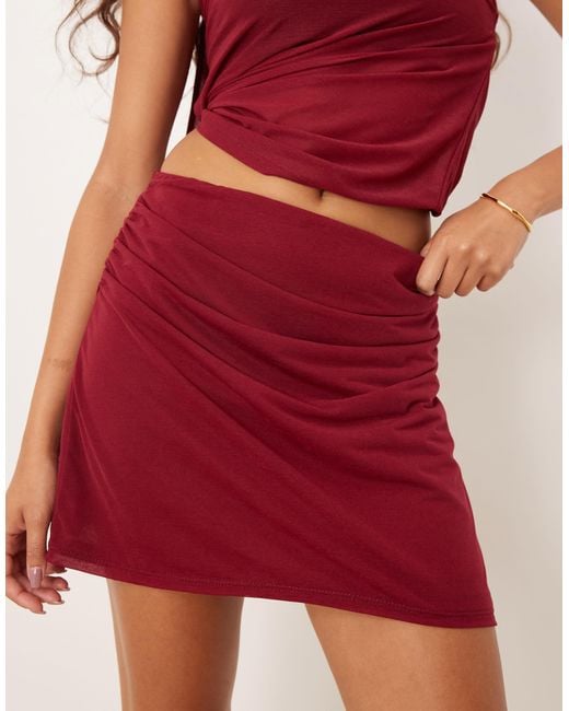ASOS Red Ruched Detail Mesh Mini Skirt