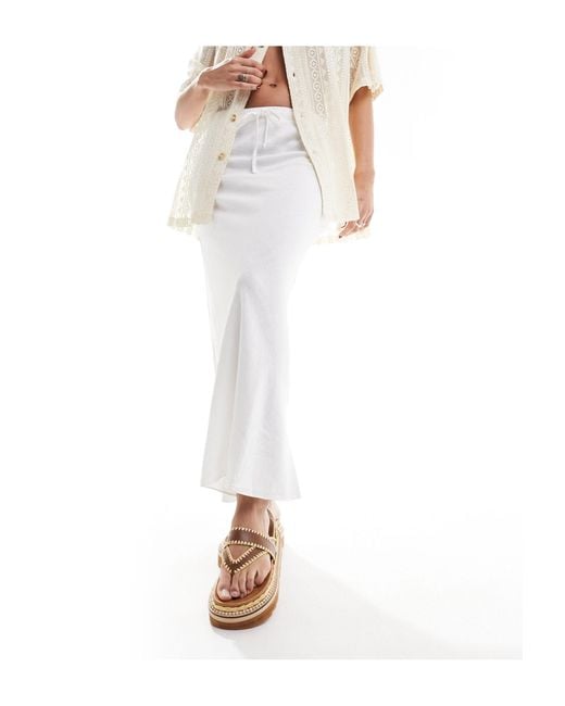 ASOS White Linen Look Tie Waist Bias Midi Skirt
