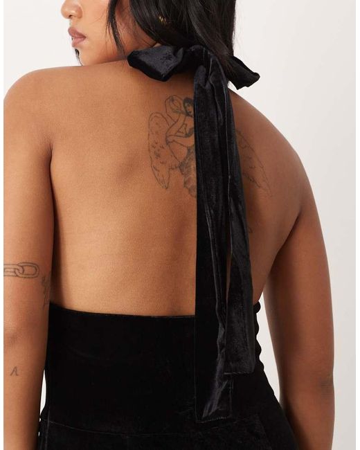 Nobody's Child Petite Black Velvet Halterneck Jumpsuit