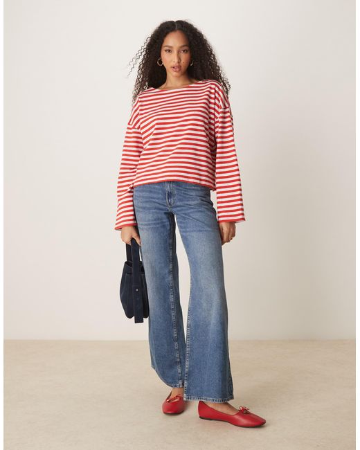 T-shirt oversize texturé coupe carrée à rayures - rouge ASOS en coloris Red