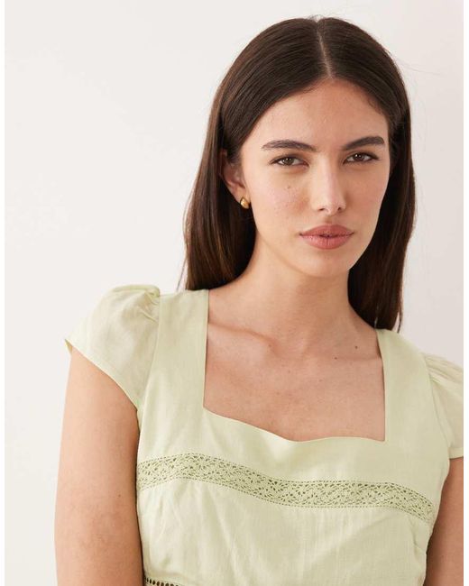 Nobody's Child Natural Jessy Cotton Square Neck Cap Sleeve Broderie Detail Mini Dress