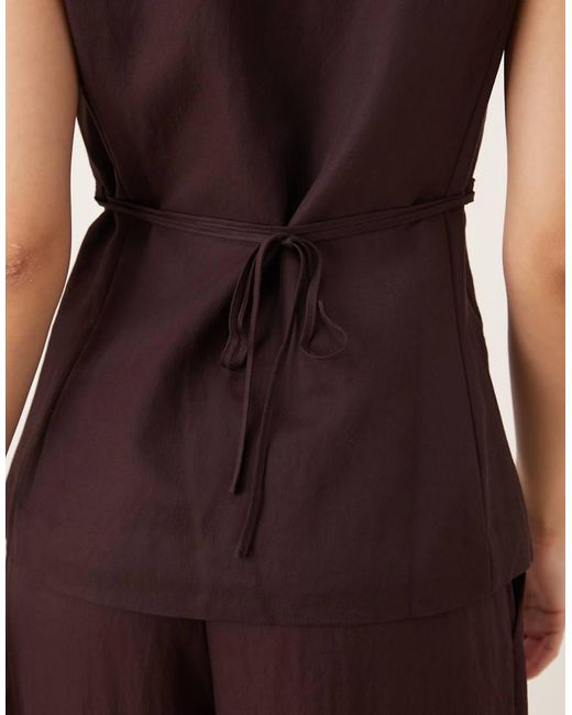 Mango Purple Cherry Sleeveless V-neck Waistcoat Co-ord With Tie Detail