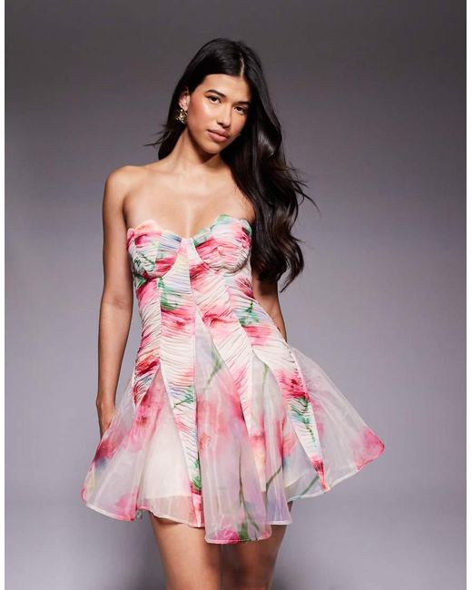 ASOS Pink Scallop Cup Bandeau Mini Dress