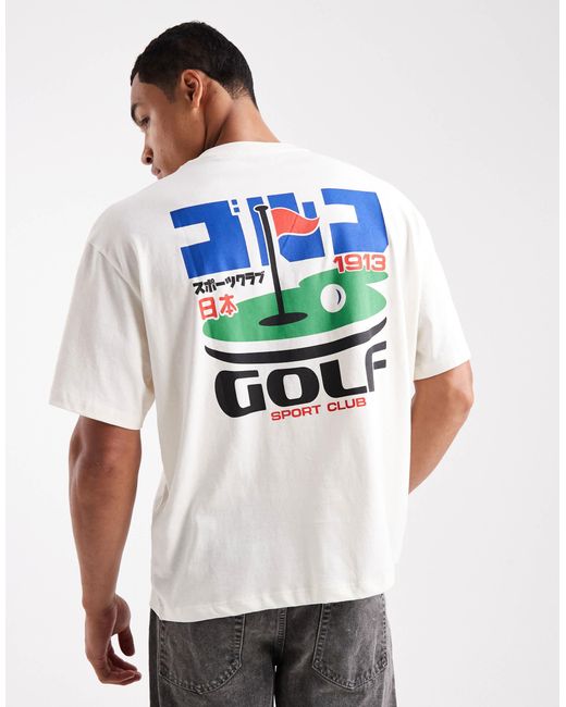 Jack & Jones Gray Oversized T-shirt With Golf Print for men