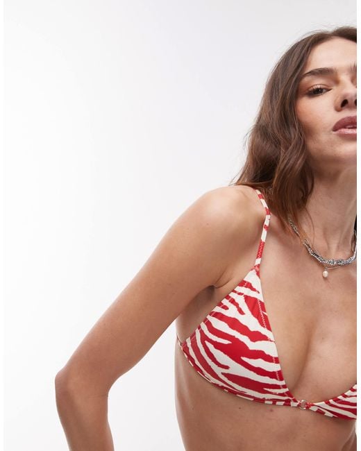 Mango Brown Zebra Print Triangle Bikini Top