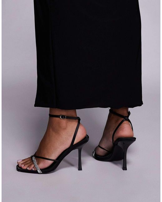 SIMMI Black Simmi london wide fit – sebelle – verzierte sandaletten aus satin