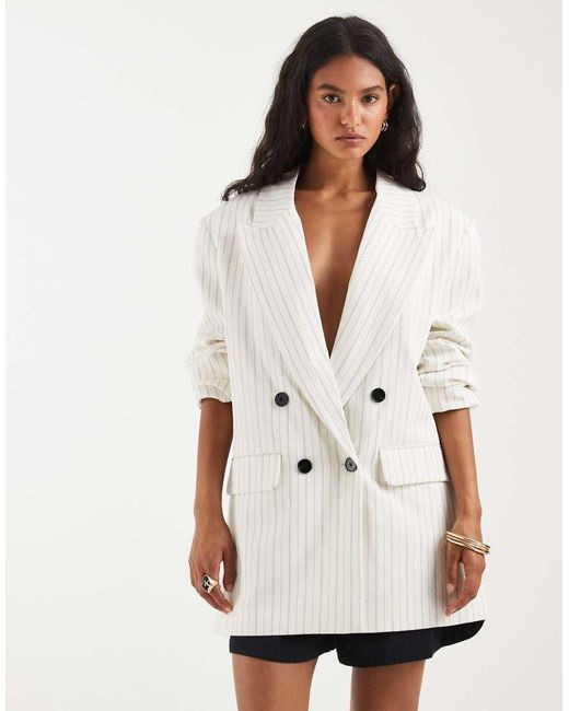 ASOS Natural Tailored Double Breasted Blazer With Linen