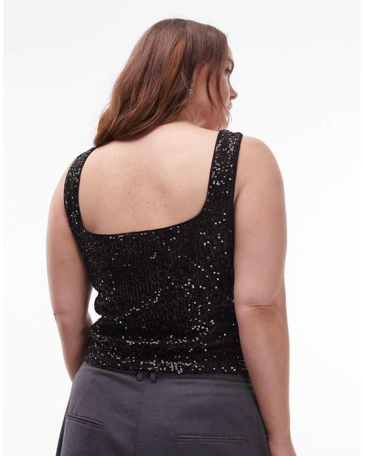 ASOS Black Asos Design Curve All-over Sequin Square Neck Top