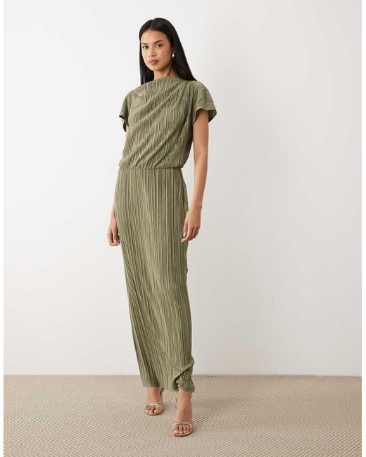 ASOS Green Plisse Draped Waist Midi Dress