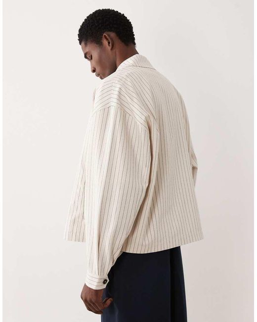 ASOS Natural Pinstripe Harrington Jacket for men