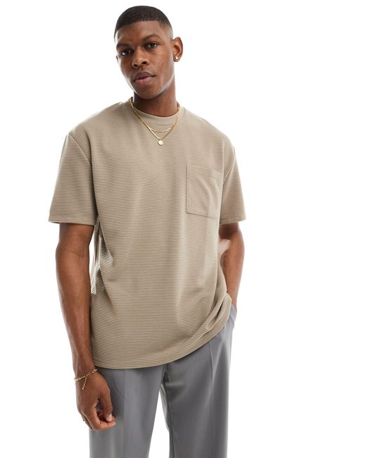 Camiseta marrón holgada con detalle ASOS de hombre de color Natural