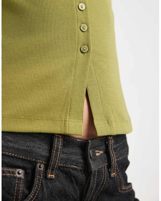 New Look Green Boat Neck Button Through Tank Top
