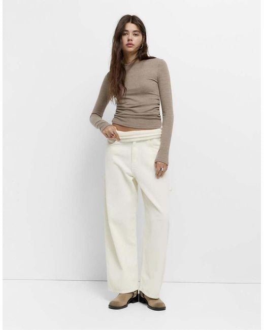 Pull&Bear Brown T-shirt With Gathered Detail