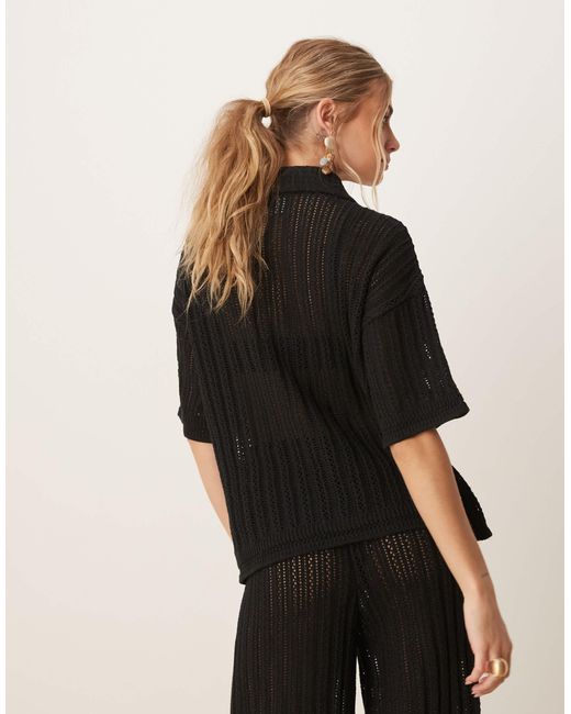 Chemise d'ensemble en maille pointelle ASOS en coloris Black