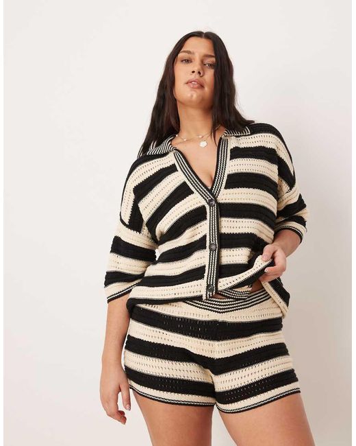 ASOS Black Asos Design Curve Sally Beach Knit Short Co Ord