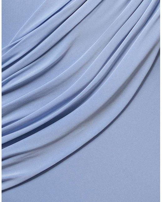 Goddiva Blue Asymmetric Neck Gathered Waist Maxi Dress