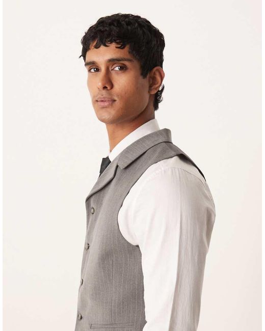 ASOS Gray Pinstripe Slim Waistcoat for men