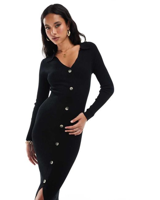 In The Style Blue V Neck Button Through Midi Cardigan Dress