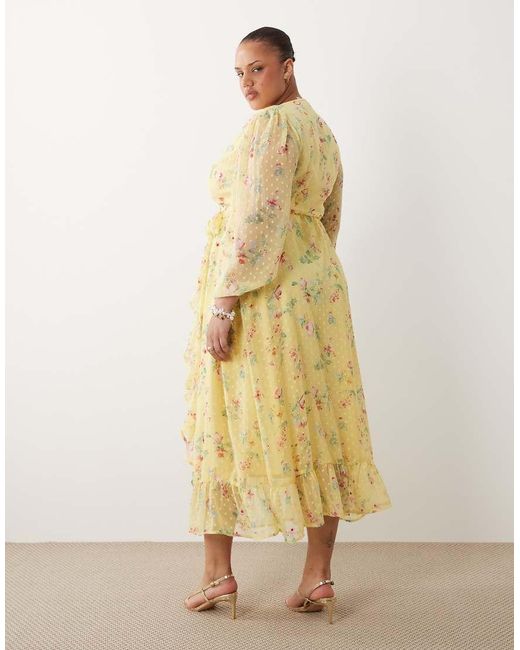 Vila Curve Metallic Dobby Wrap Maxi Dress With Frill Detail