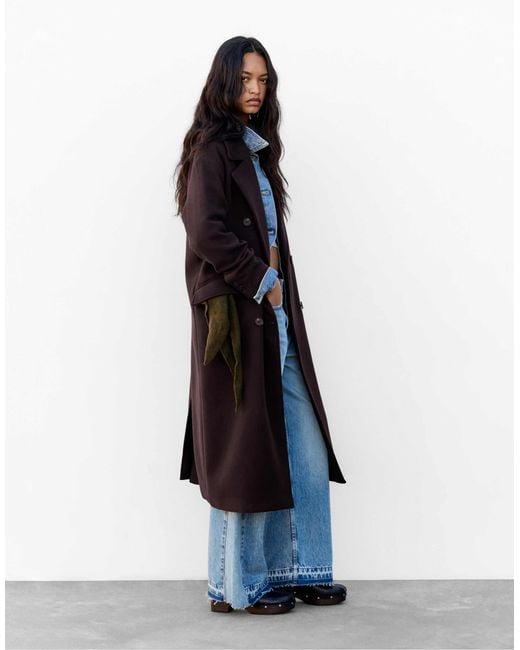 Manteau long en feutre texturé - bordeaux Pull&Bear en coloris Blue