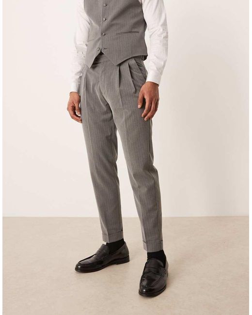 ASOS Natural Pinstripe Tapered Suit Trouser for men